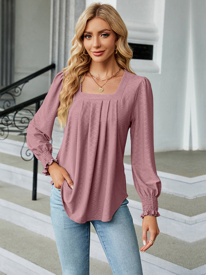 Square Neck Puff Sleeve Blouse BLUE ZONE PLANET