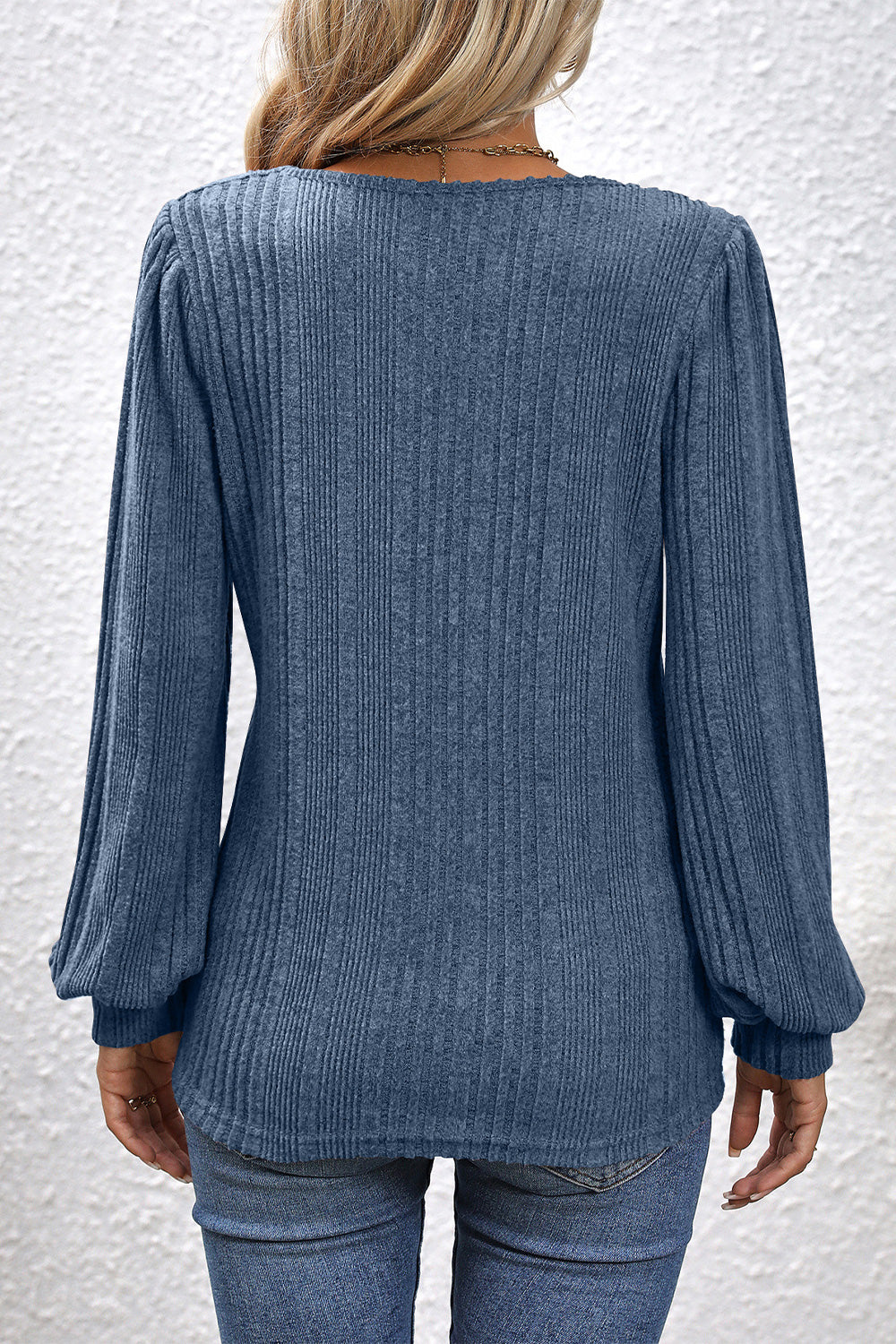 Square Neck Puff Sleeve Blouse BLUE ZONE PLANET