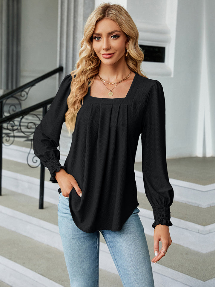 Square Neck Puff Sleeve Blouse BLUE ZONE PLANET