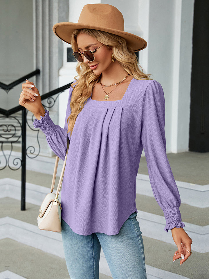 Square Neck Puff Sleeve Blouse BLUE ZONE PLANET