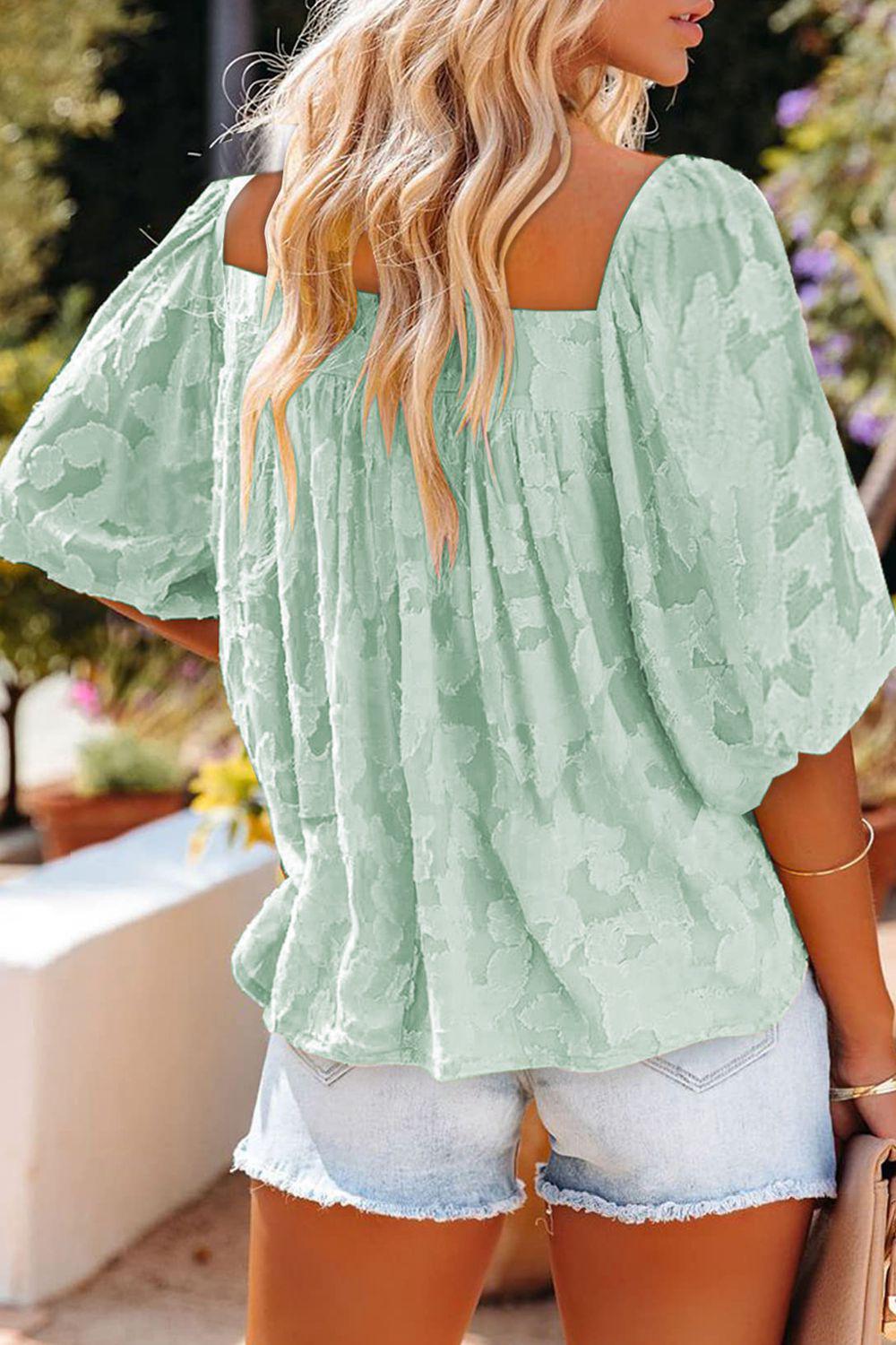 Square Neck Puff Sleeve Blouse BLUE ZONE PLANET