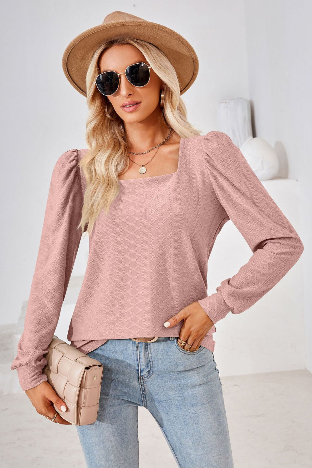 Square Neck Puff Sleeve Blouse BLUE ZONE PLANET