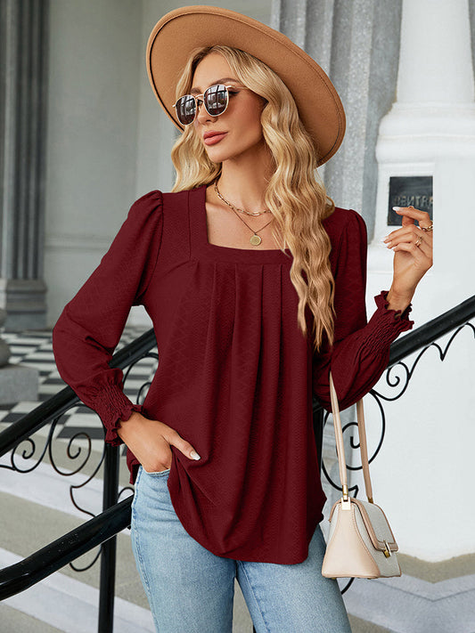 Square Neck Puff Sleeve Blouse BLUE ZONE PLANET