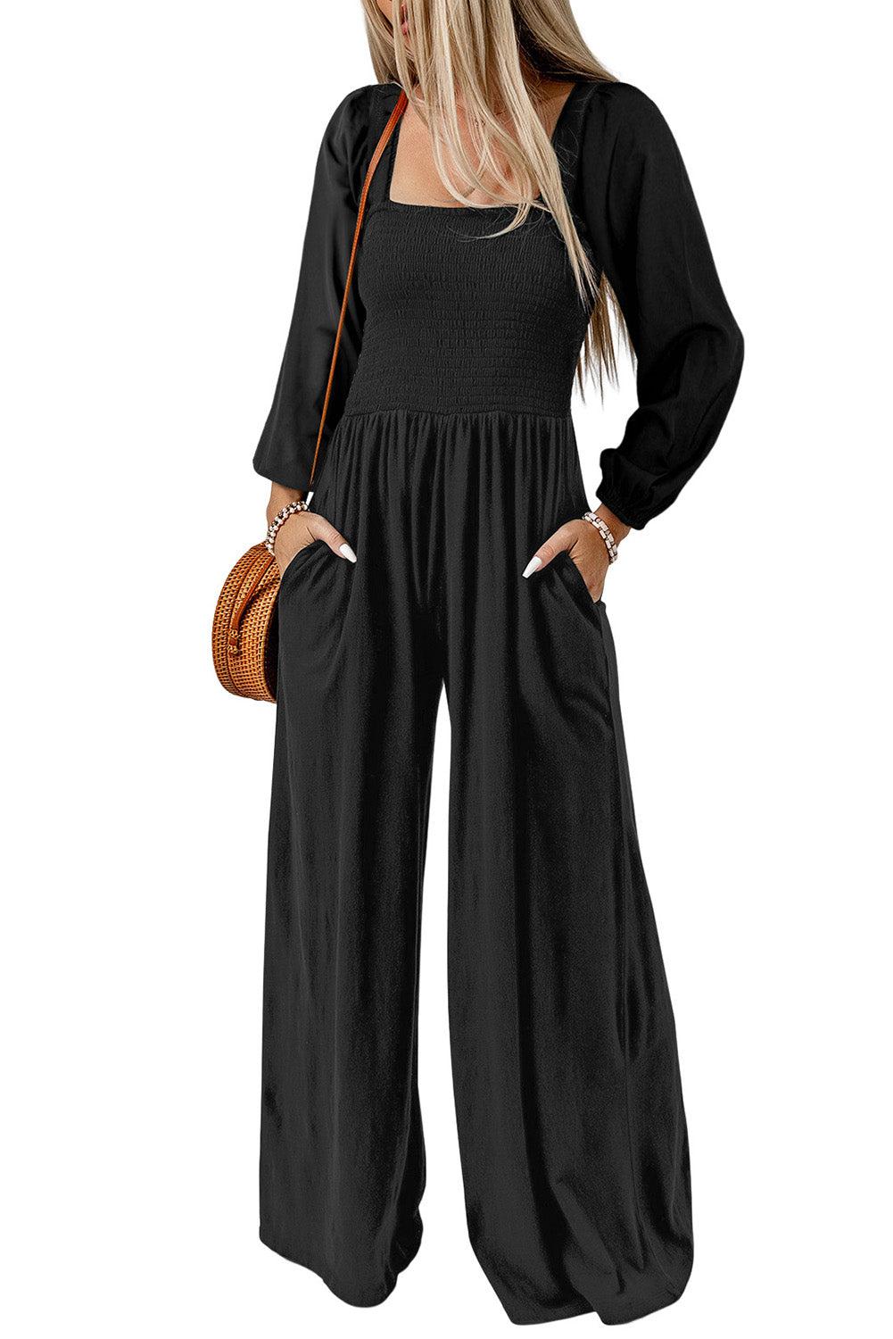 Square Neck Raglan Sleeve Jumpsuit with Pocket BLUE ZONE PLANET