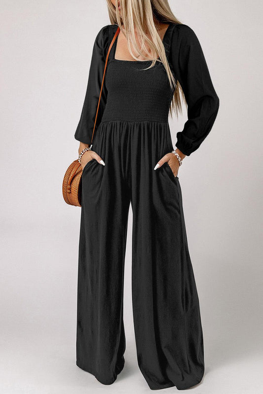 Square Neck Raglan Sleeve Jumpsuit with Pocket BLUE ZONE PLANET
