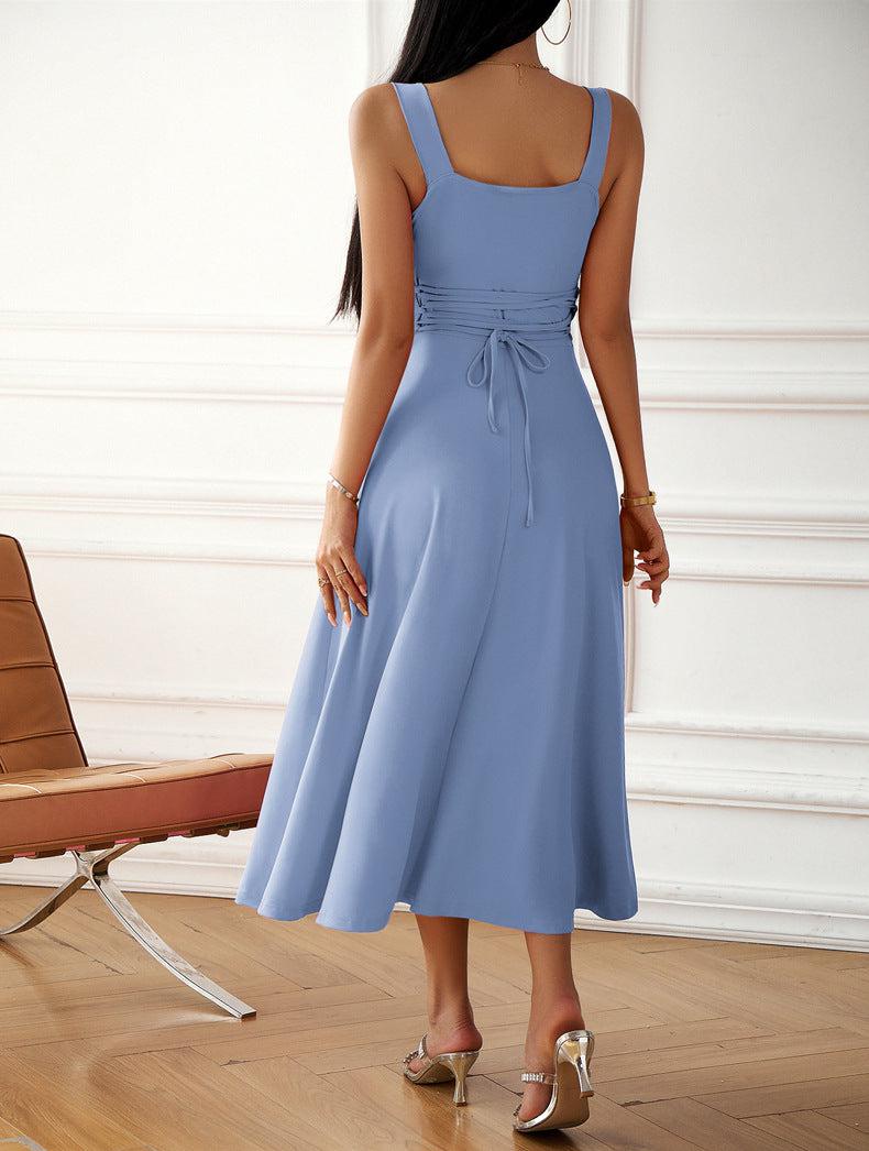 Square Neck Sleeveless Lace-Up Dress BLUE ZONE PLANET