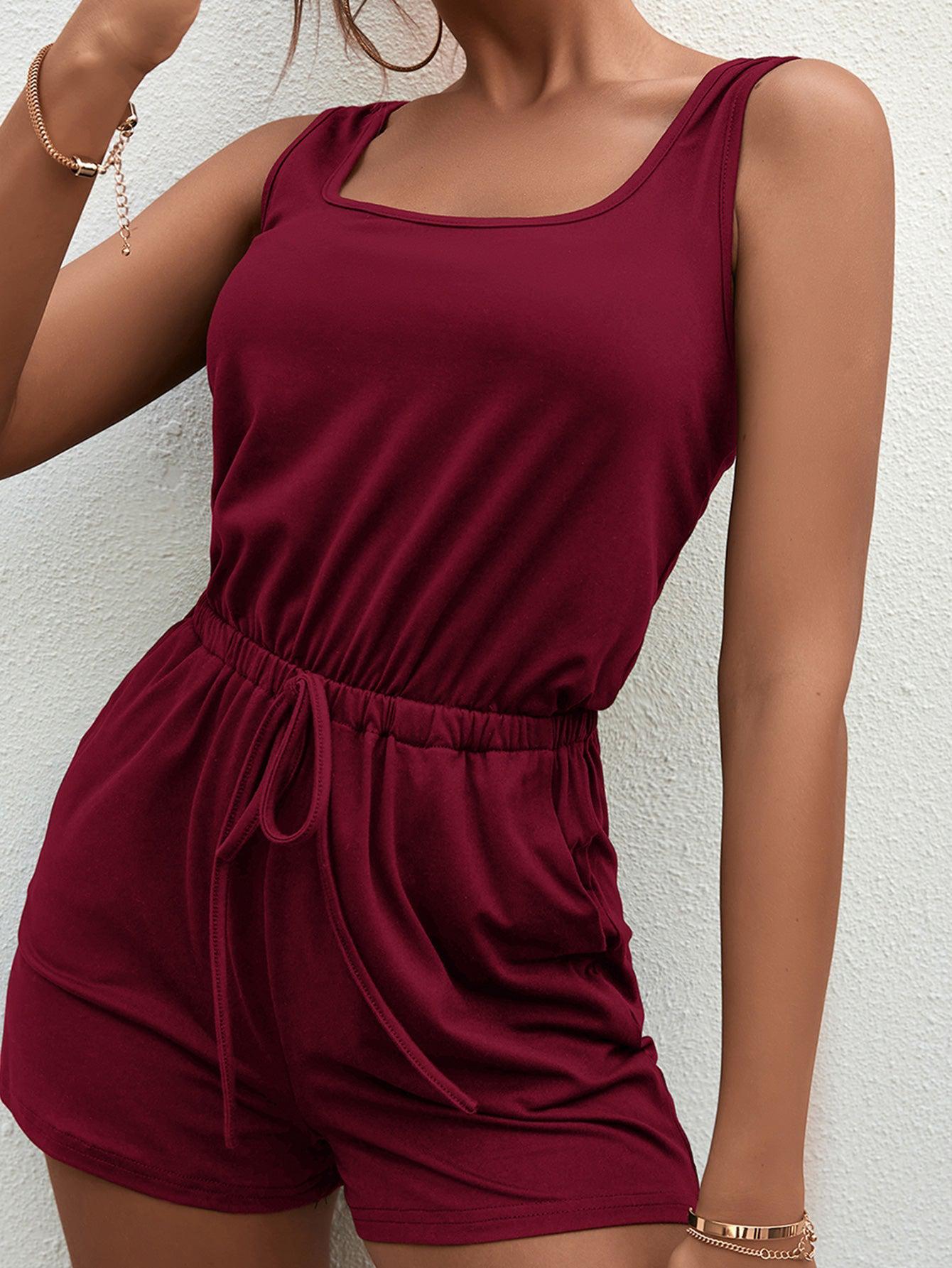 Square Neck Sleeveless Romper with Pockets BLUE ZONE PLANET