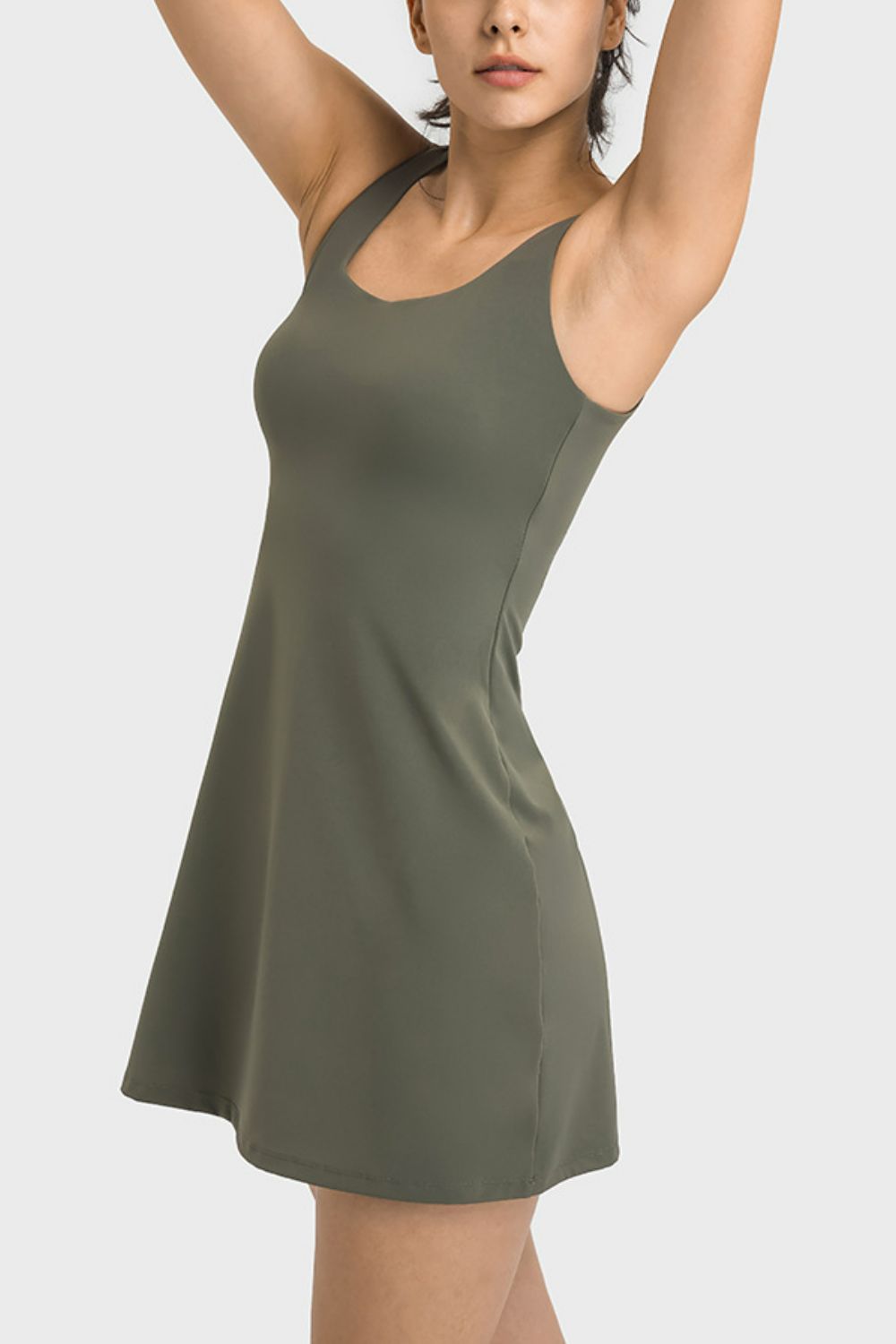 Square Neck Sports Tank Dress with Full Coverage Bottoms BLUE ZONE PLANET