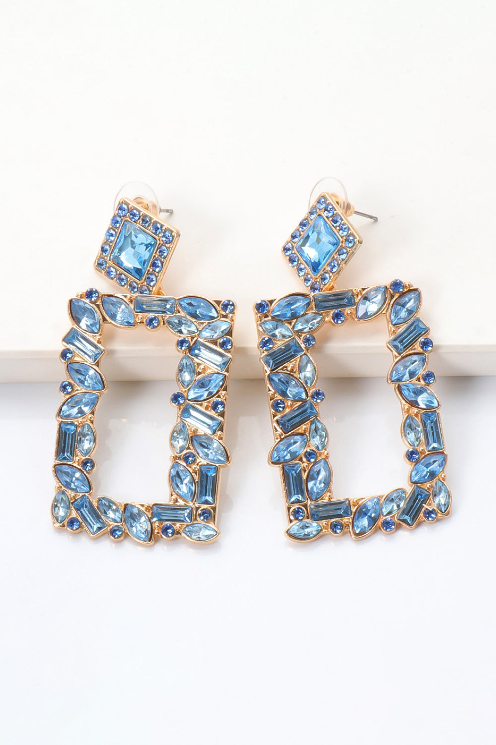 Square Shape Glass Stone Dangle Earrings BLUE ZONE PLANET