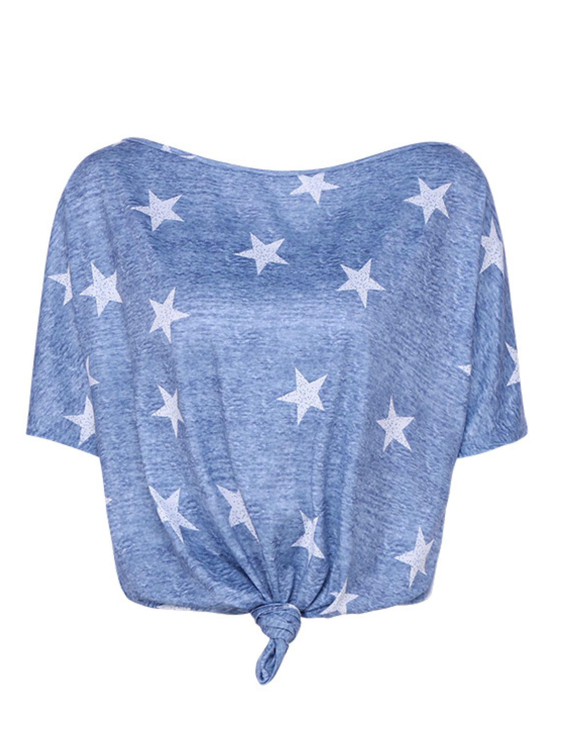 Star Print Short Sleeve T-Shirt BLUE ZONE PLANET
