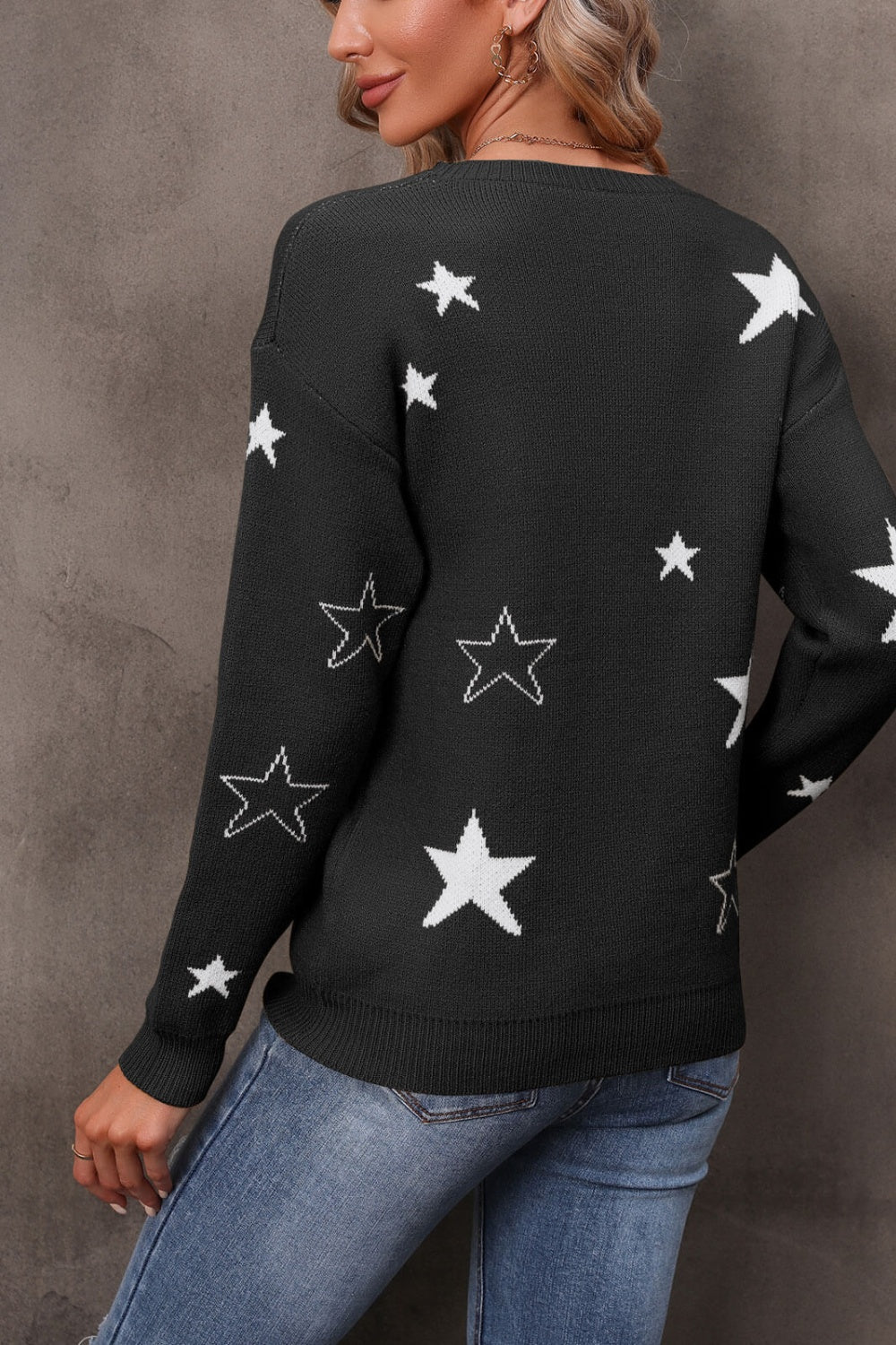 Star Round Neck Sweater-TOPS / DRESSES-[Adult]-[Female]-2022 Online Blue Zone Planet