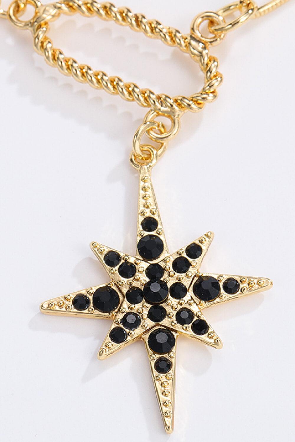 Star and Moon Rhinestone Alloy Necklace BLUE ZONE PLANET
