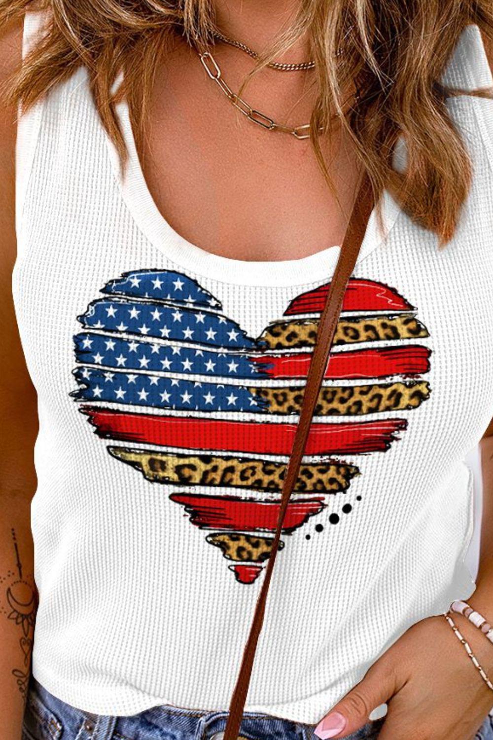 Star and Stripe Heart Graphic Scoop Neck Tank BLUE ZONE PLANET