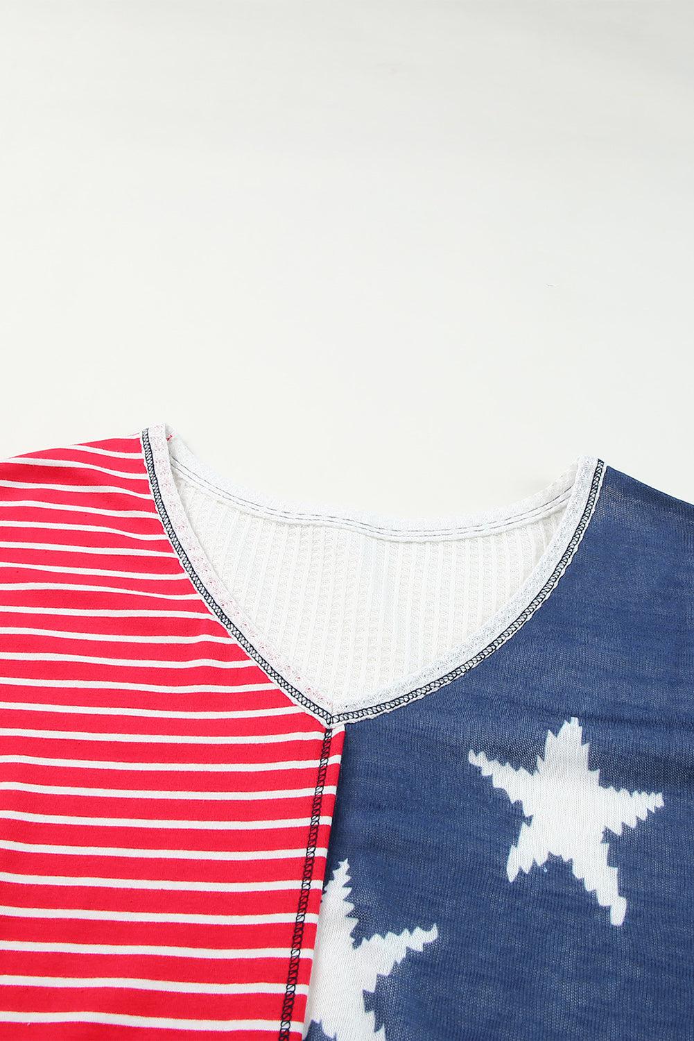 Star and Stripe V-Neck Top BLUE ZONE PLANET