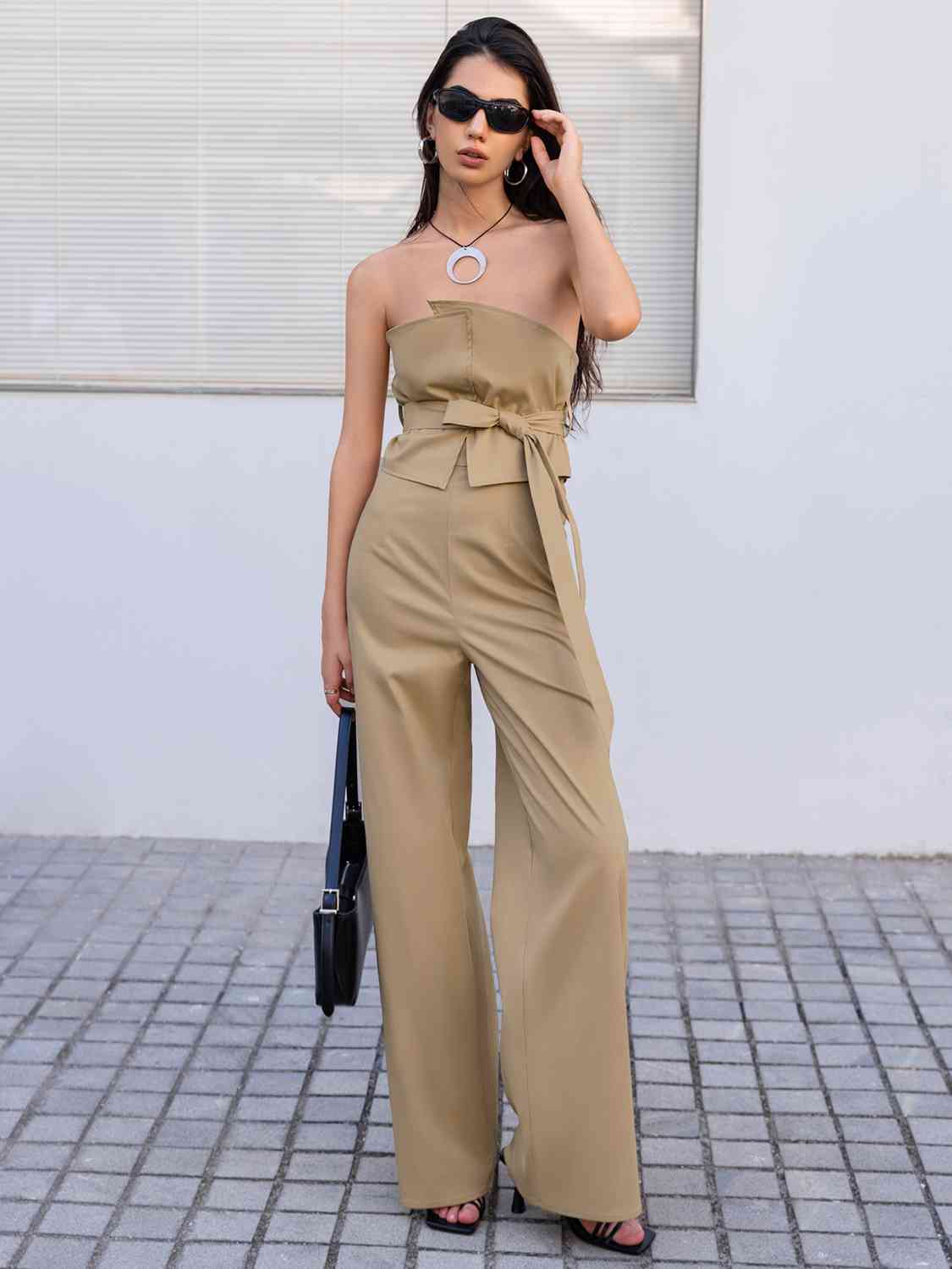 Strapless Tie Waist Jumpsuit BLUE ZONE PLANET