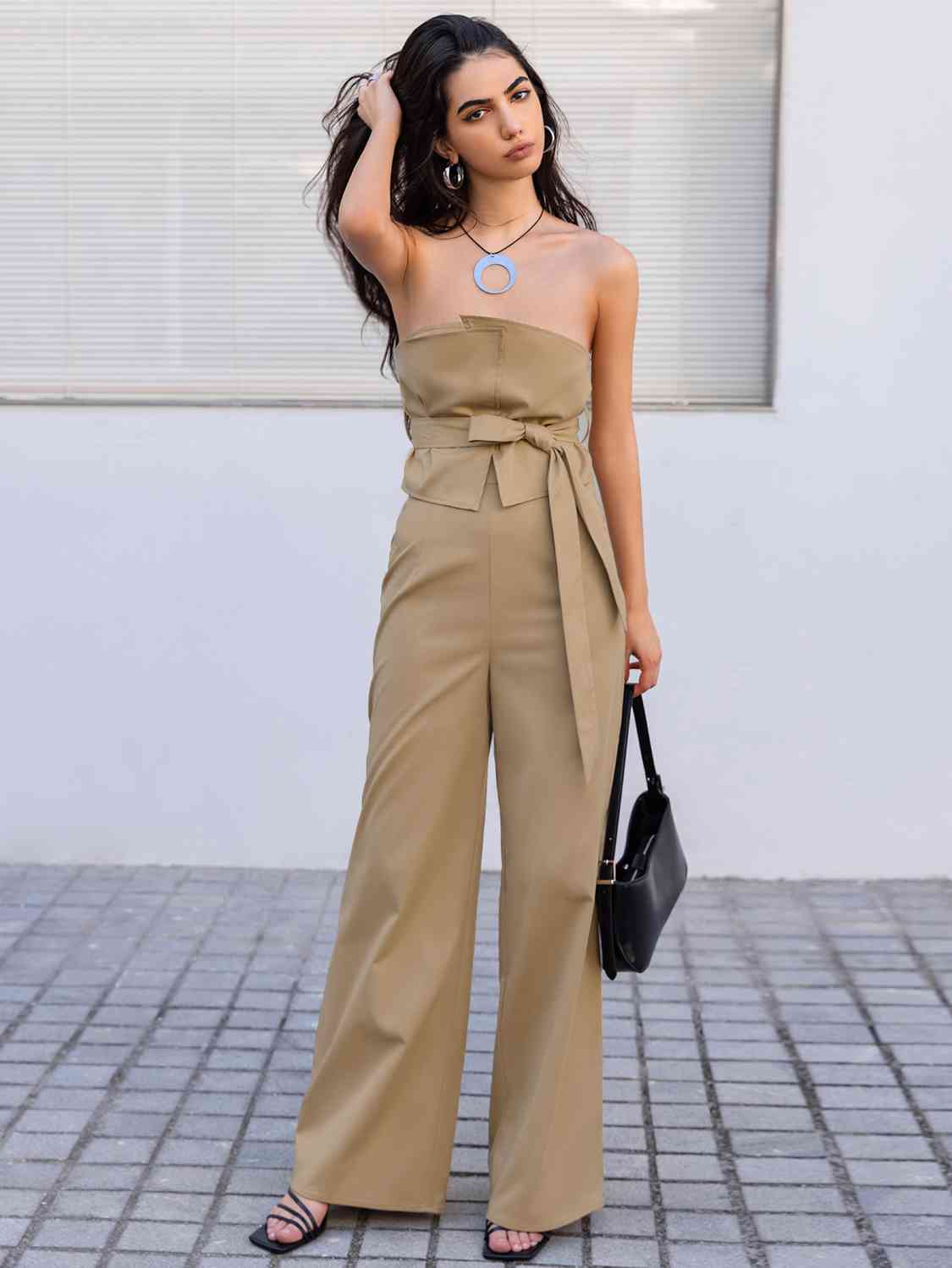 Strapless Tie Waist Jumpsuit BLUE ZONE PLANET