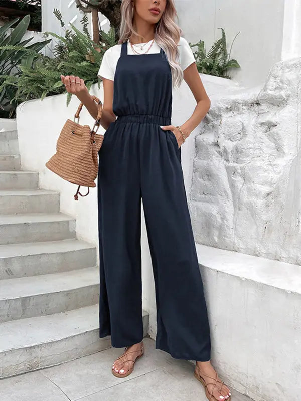 Stretch Elastic Belt Bib Overalls Jumpsuit kakaclo