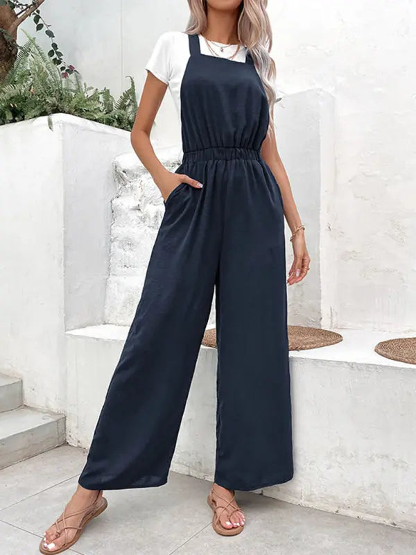 Stretch Elastic Belt Bib Overalls Jumpsuit kakaclo