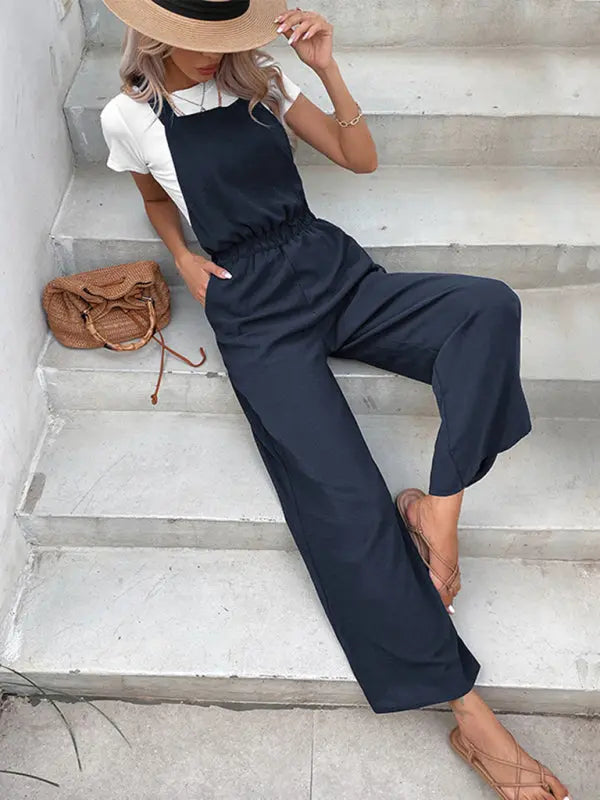 Stretch Elastic Belt Bib Overalls Jumpsuit kakaclo