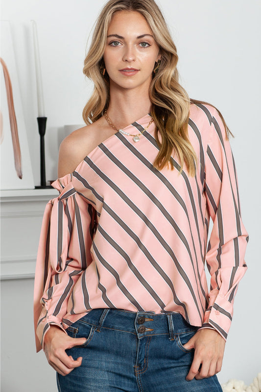 Striped Asymmetrical Long Sleeve Blouse BLUE ZONE PLANET