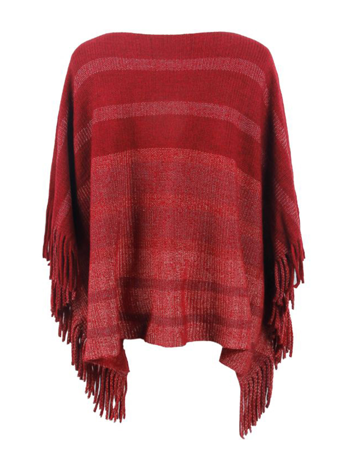 Striped Boat Neck Poncho with Fringes BLUE ZONE PLANET