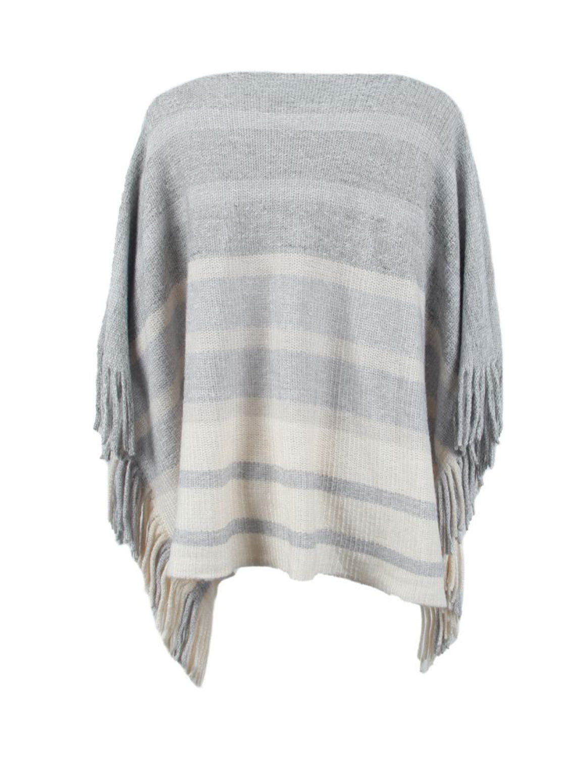 Striped Boat Neck Poncho with Fringes BLUE ZONE PLANET