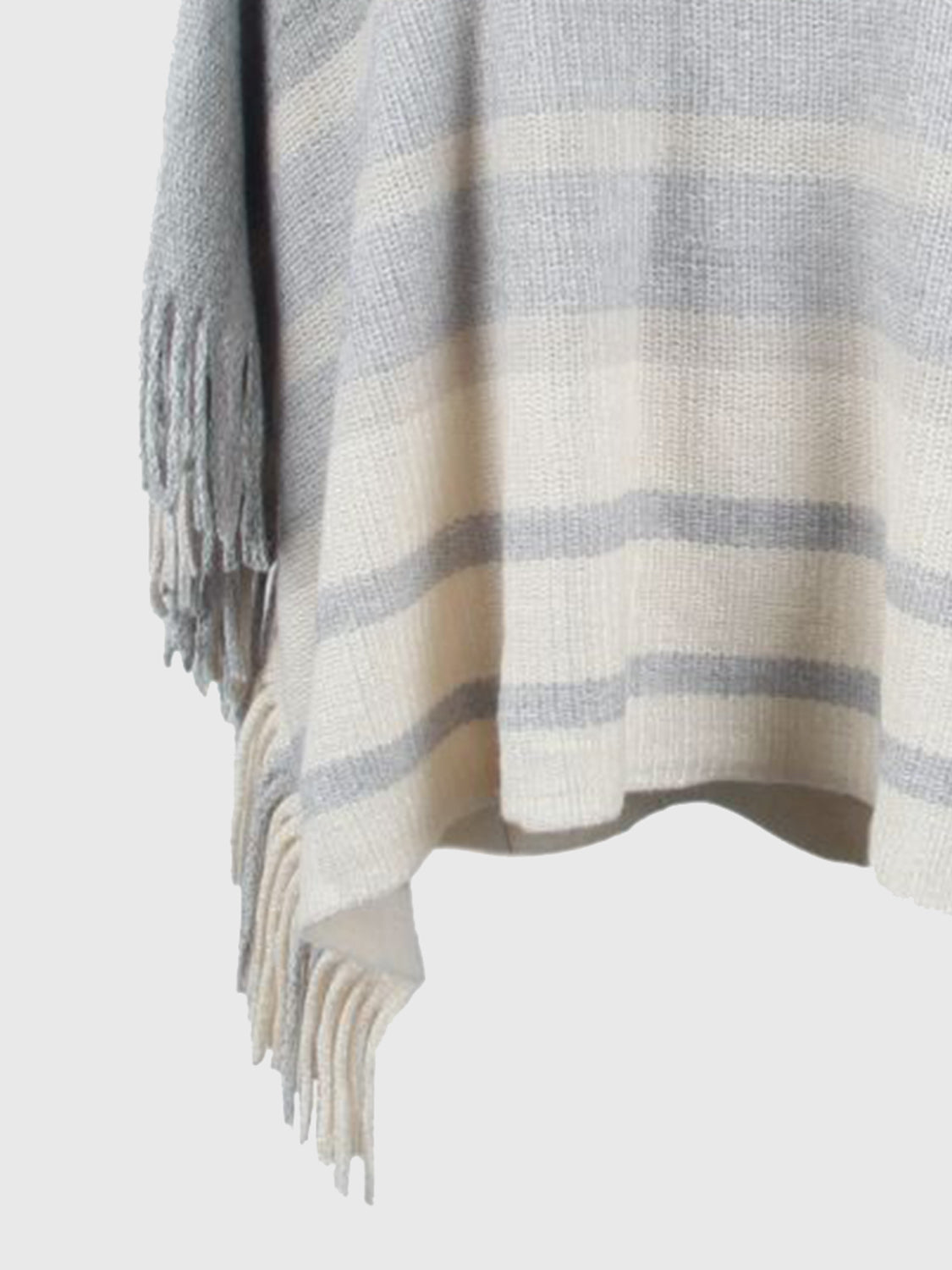 Striped Boat Neck Poncho with Fringes BLUE ZONE PLANET