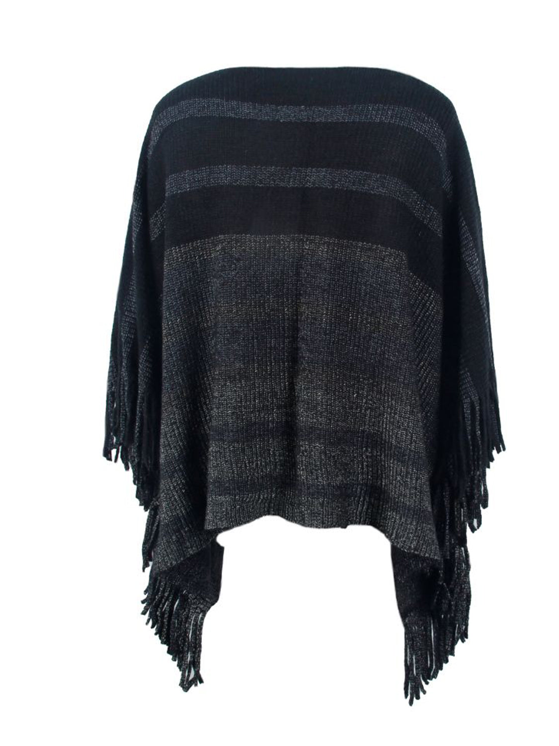 Striped Boat Neck Poncho with Fringes BLUE ZONE PLANET