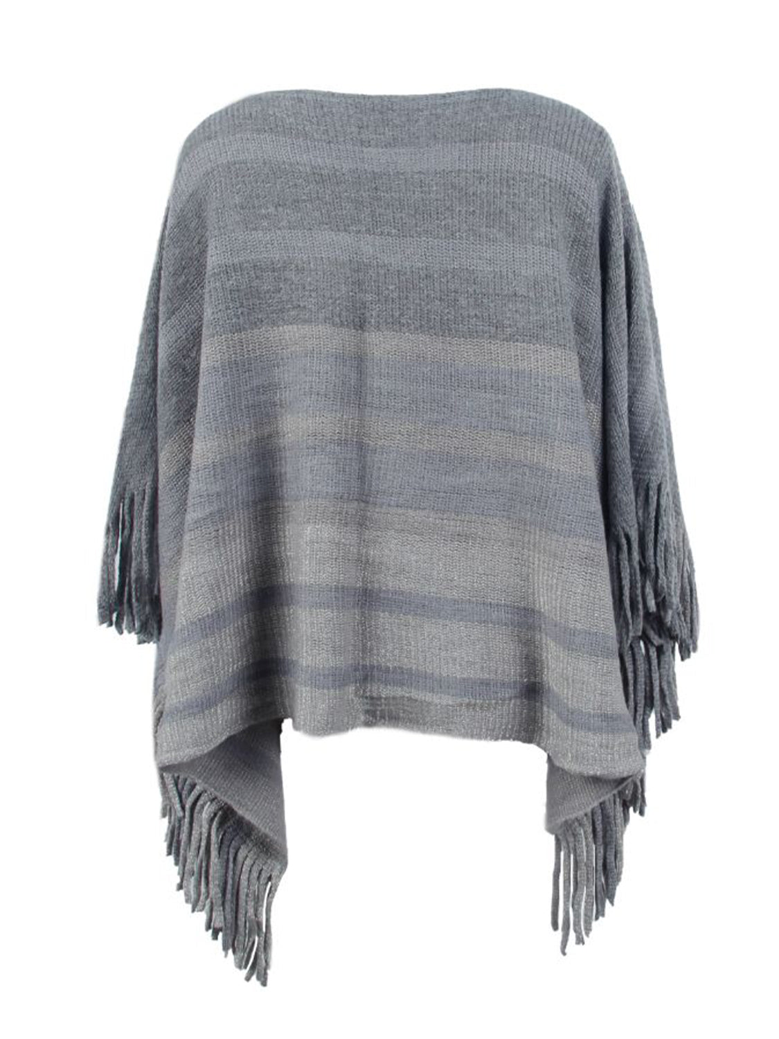 Striped Boat Neck Poncho with Fringes BLUE ZONE PLANET