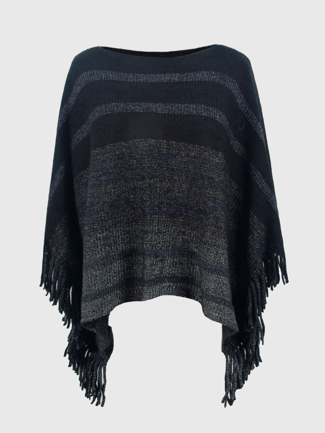 Striped Boat Neck Poncho with Fringes BLUE ZONE PLANET