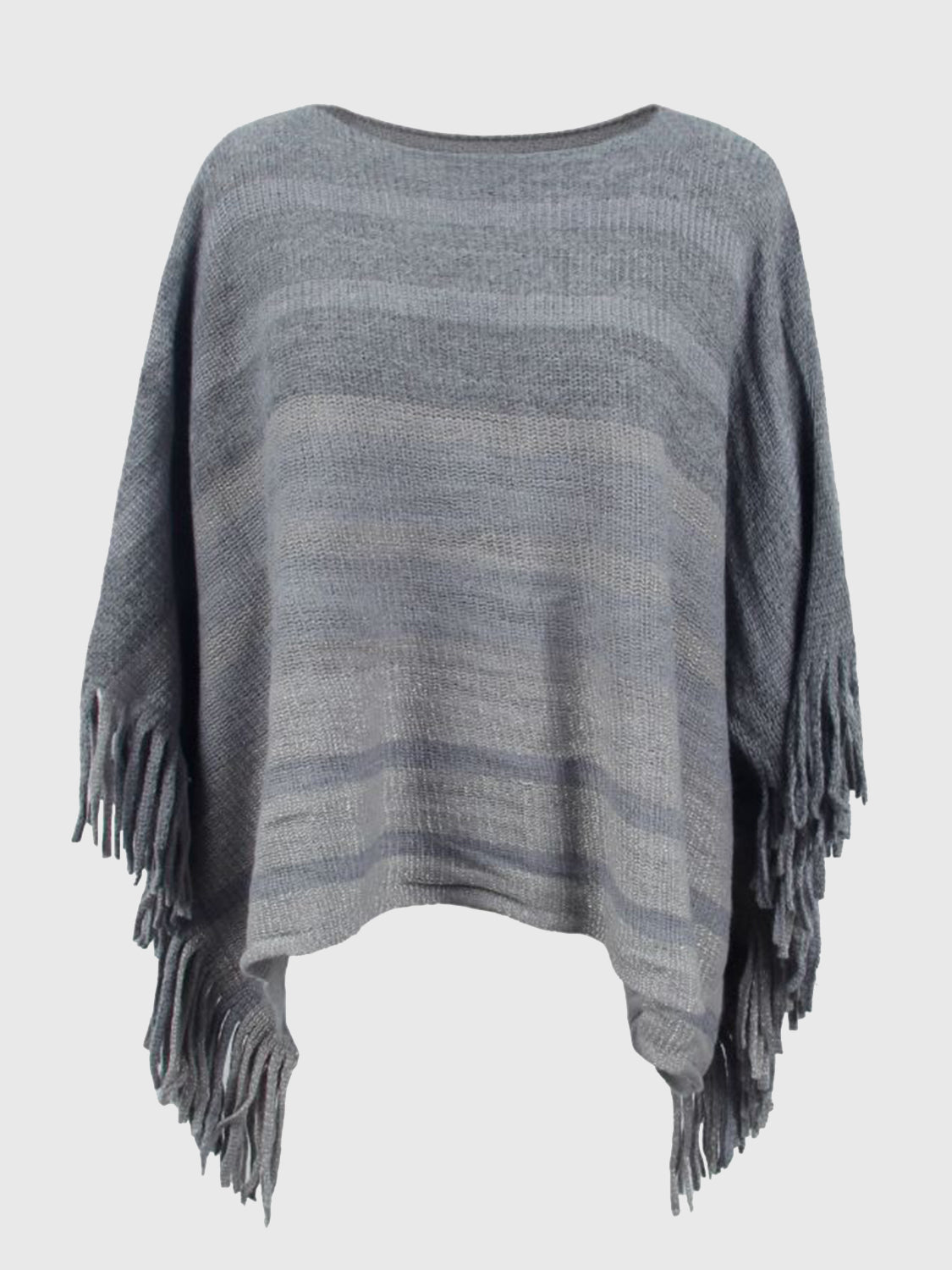 Striped Boat Neck Poncho with Fringes BLUE ZONE PLANET