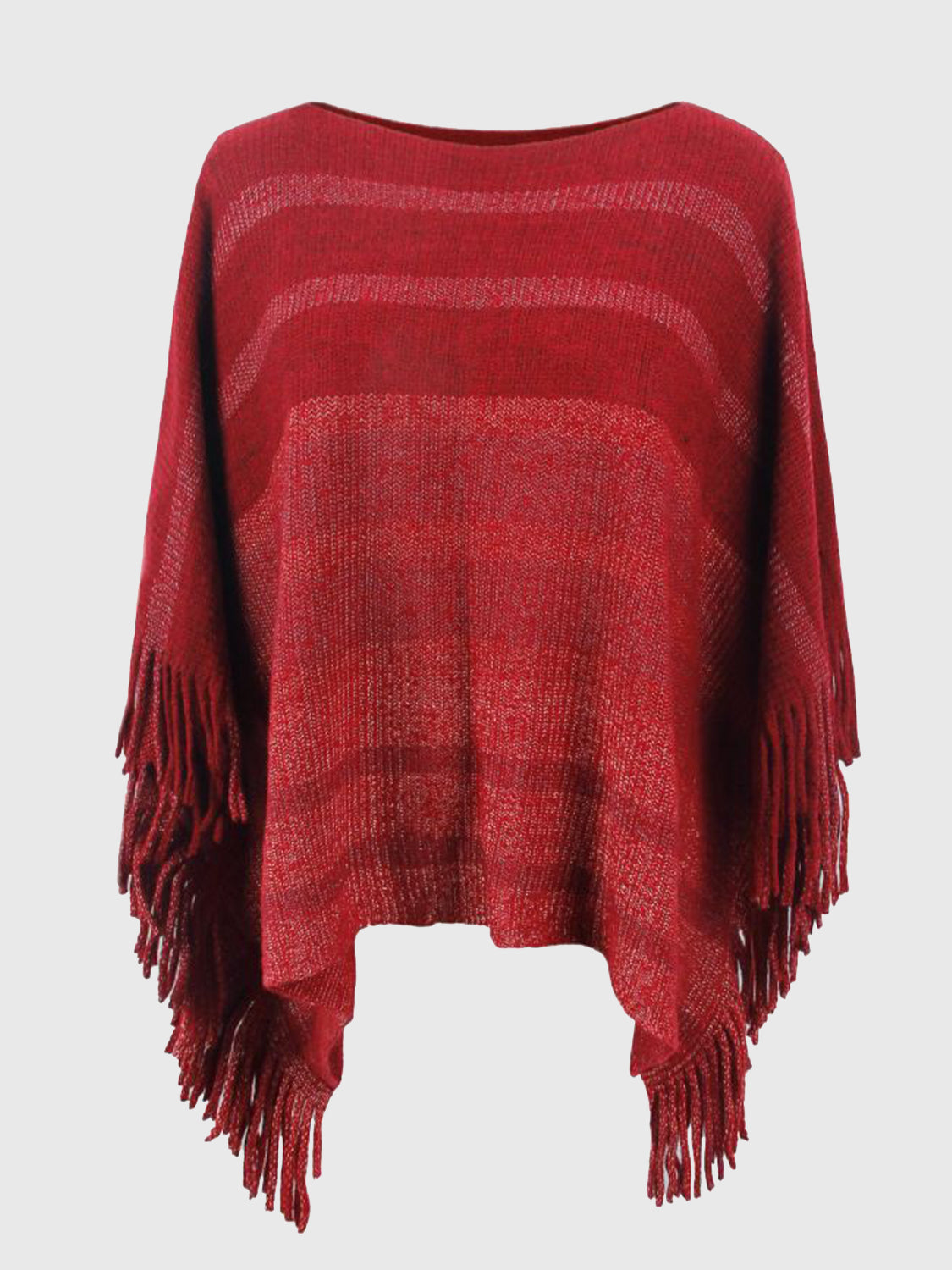 Striped Boat Neck Poncho with Fringes BLUE ZONE PLANET