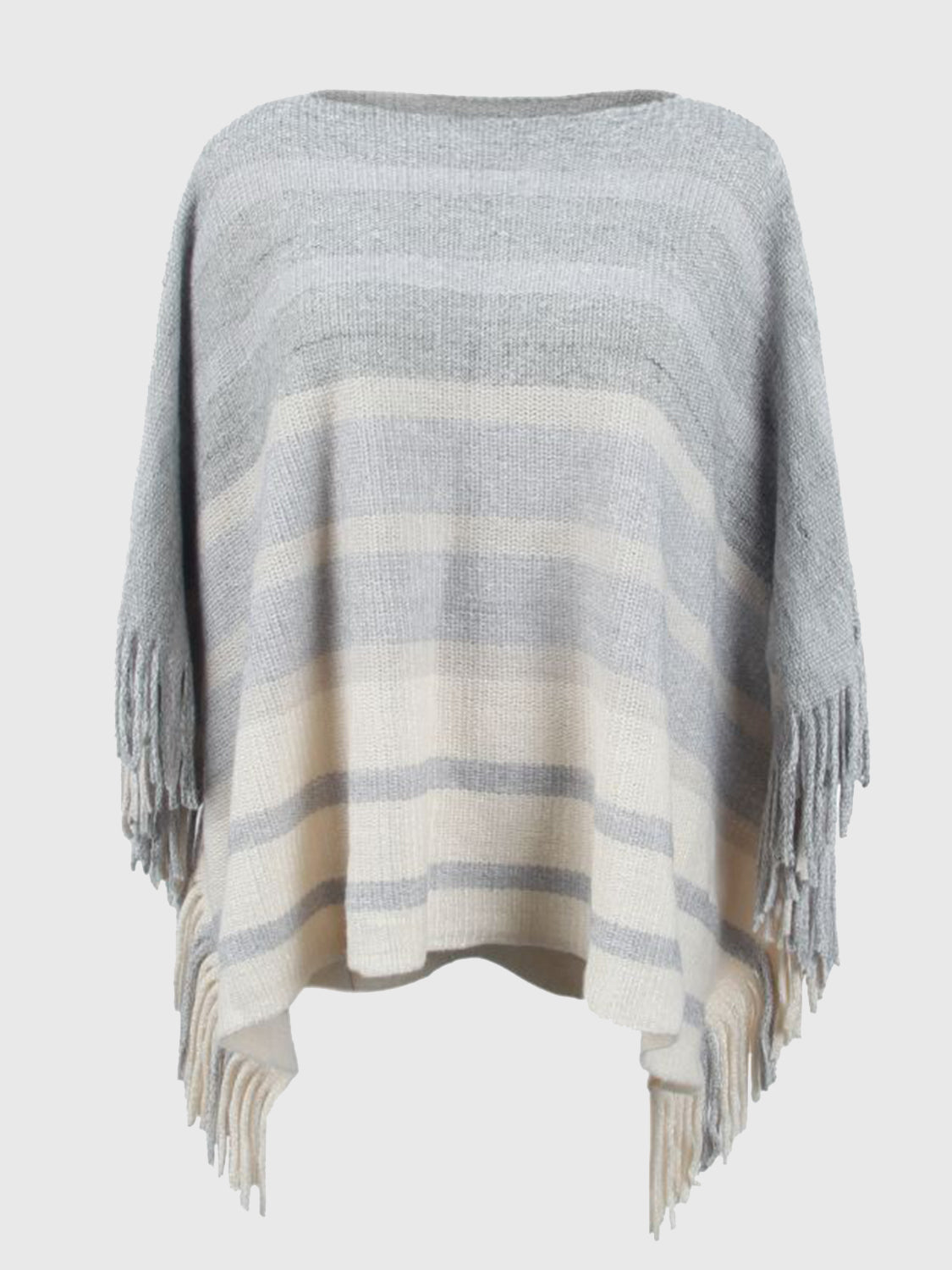 Striped Boat Neck Poncho with Fringes BLUE ZONE PLANET