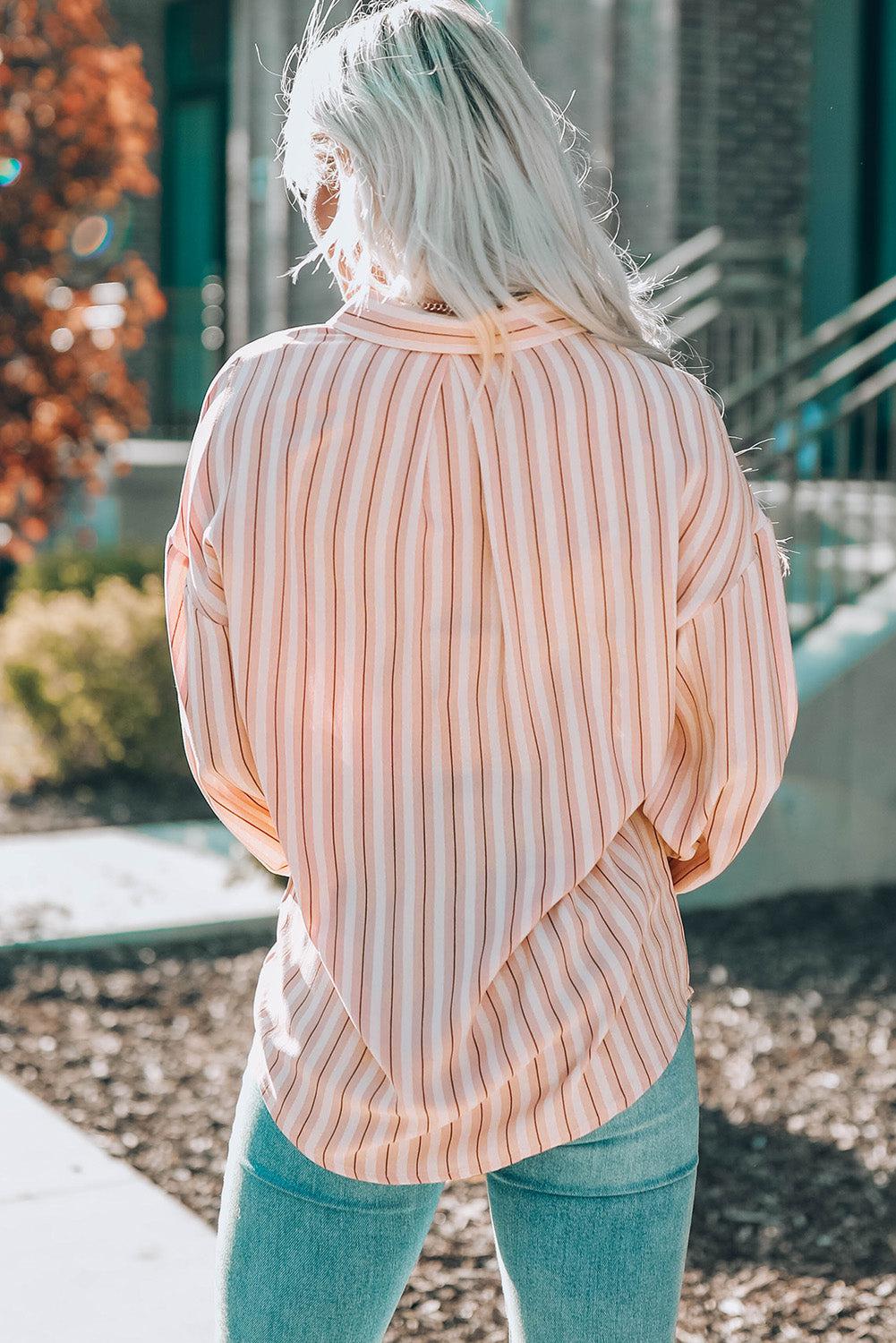 Striped Button-Up Dropped Shoulder Shirt BLUE ZONE PLANET