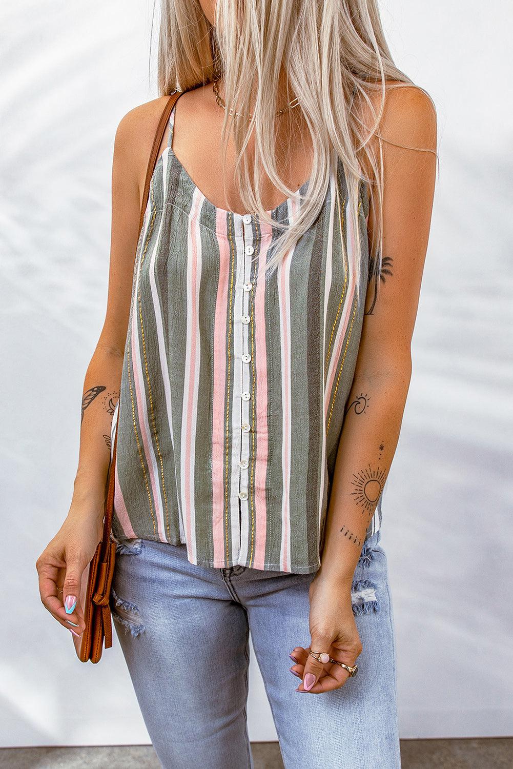 Striped Buttoned Cami BLUE ZONE PLANET