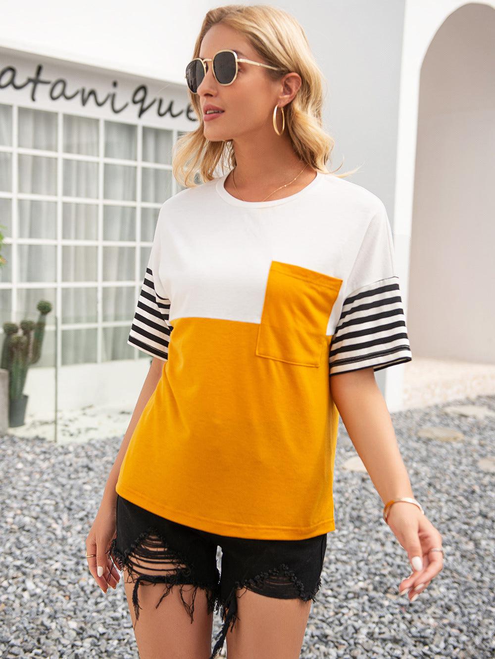 Striped Color Block Round Neck Tee BLUE ZONE PLANET