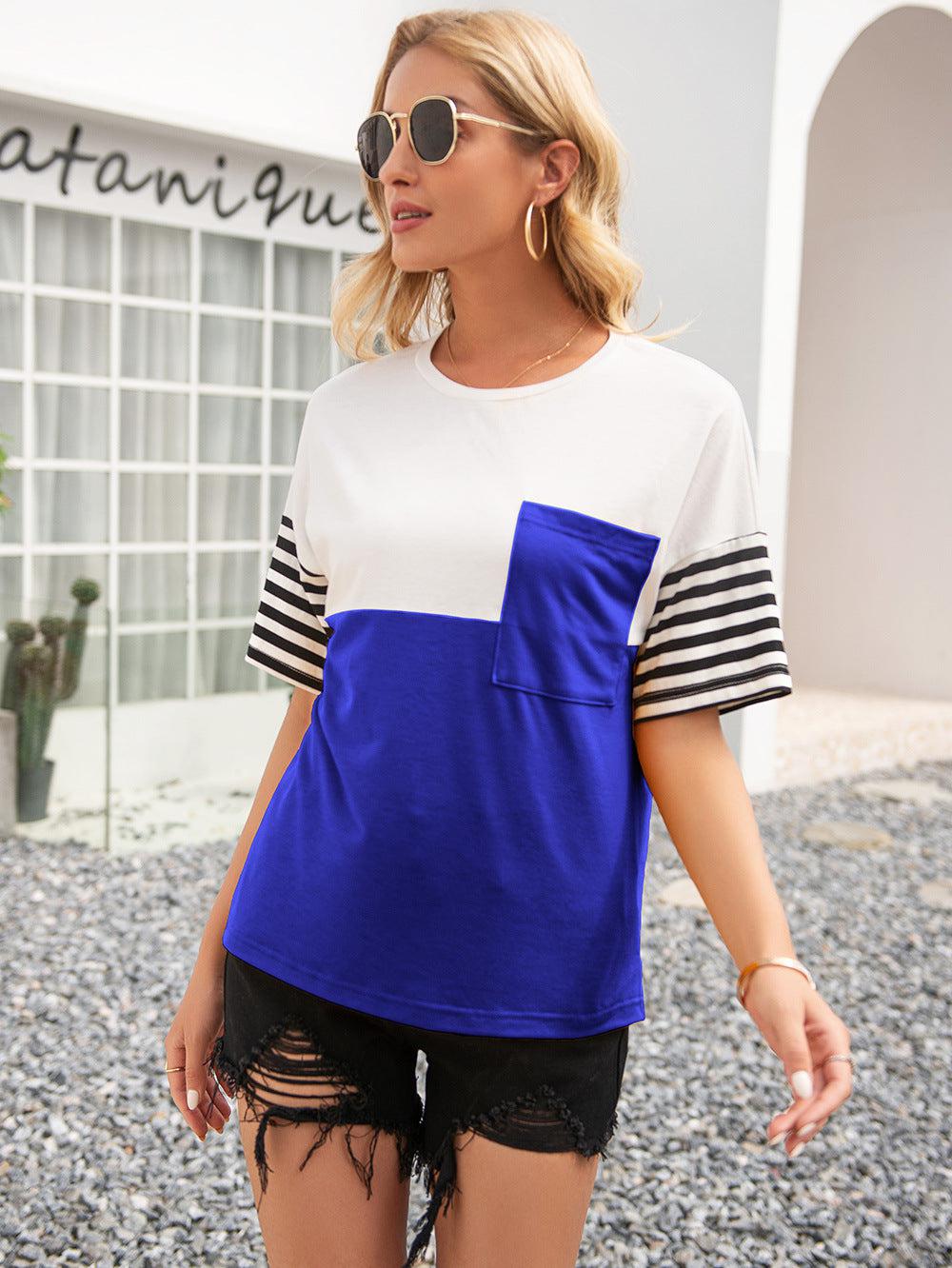 Striped Color Block Round Neck Tee BLUE ZONE PLANET