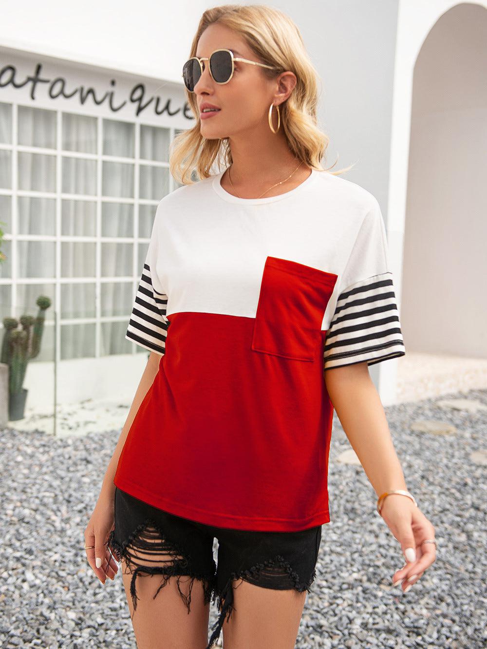 Striped Color Block Round Neck Tee BLUE ZONE PLANET