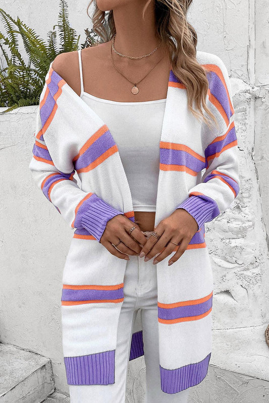 Striped Dropped Shoulder Cardigan BLUE ZONE PLANET