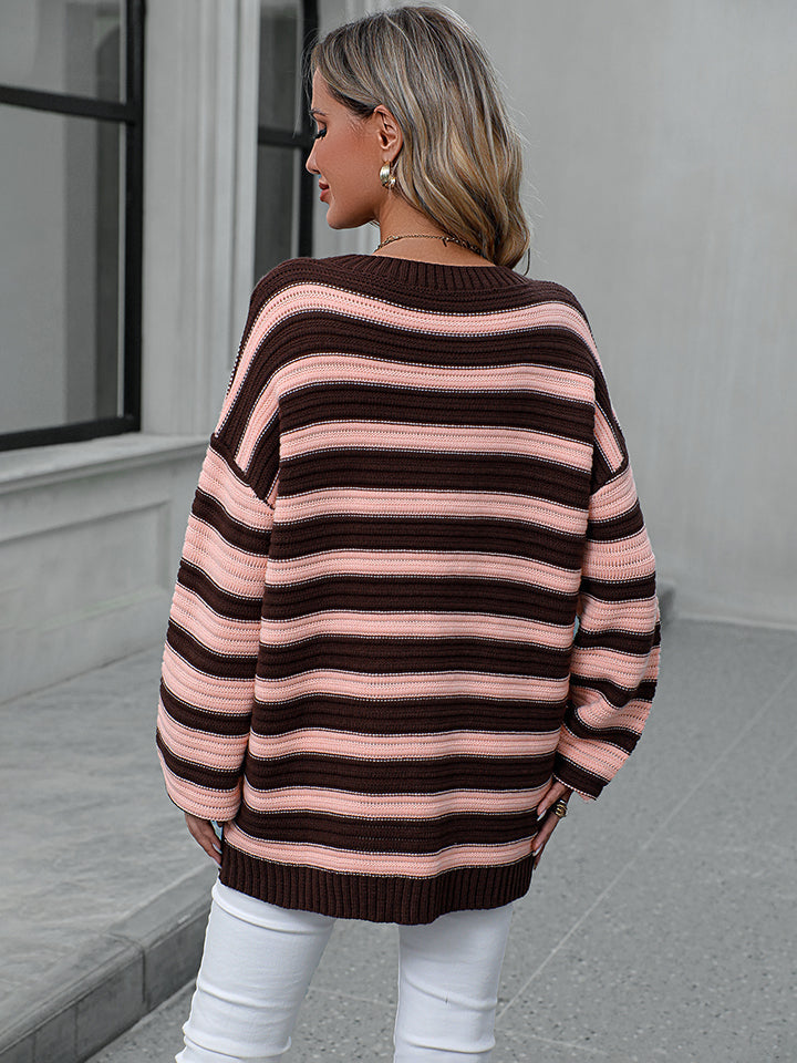 Striped Dropped Shoulder Sweater BLUE ZONE PLANET