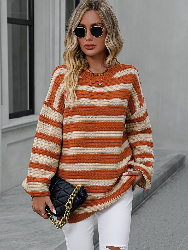 Striped Dropped Shoulder Sweater BLUE ZONE PLANET