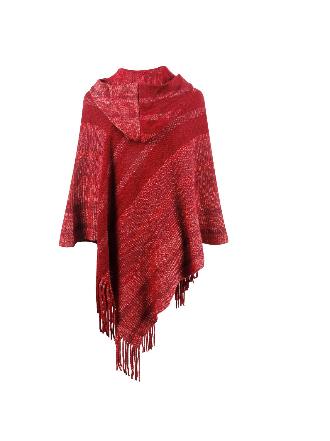 Striped Fringe Hem Hooded Poncho - Blue Zone Planet