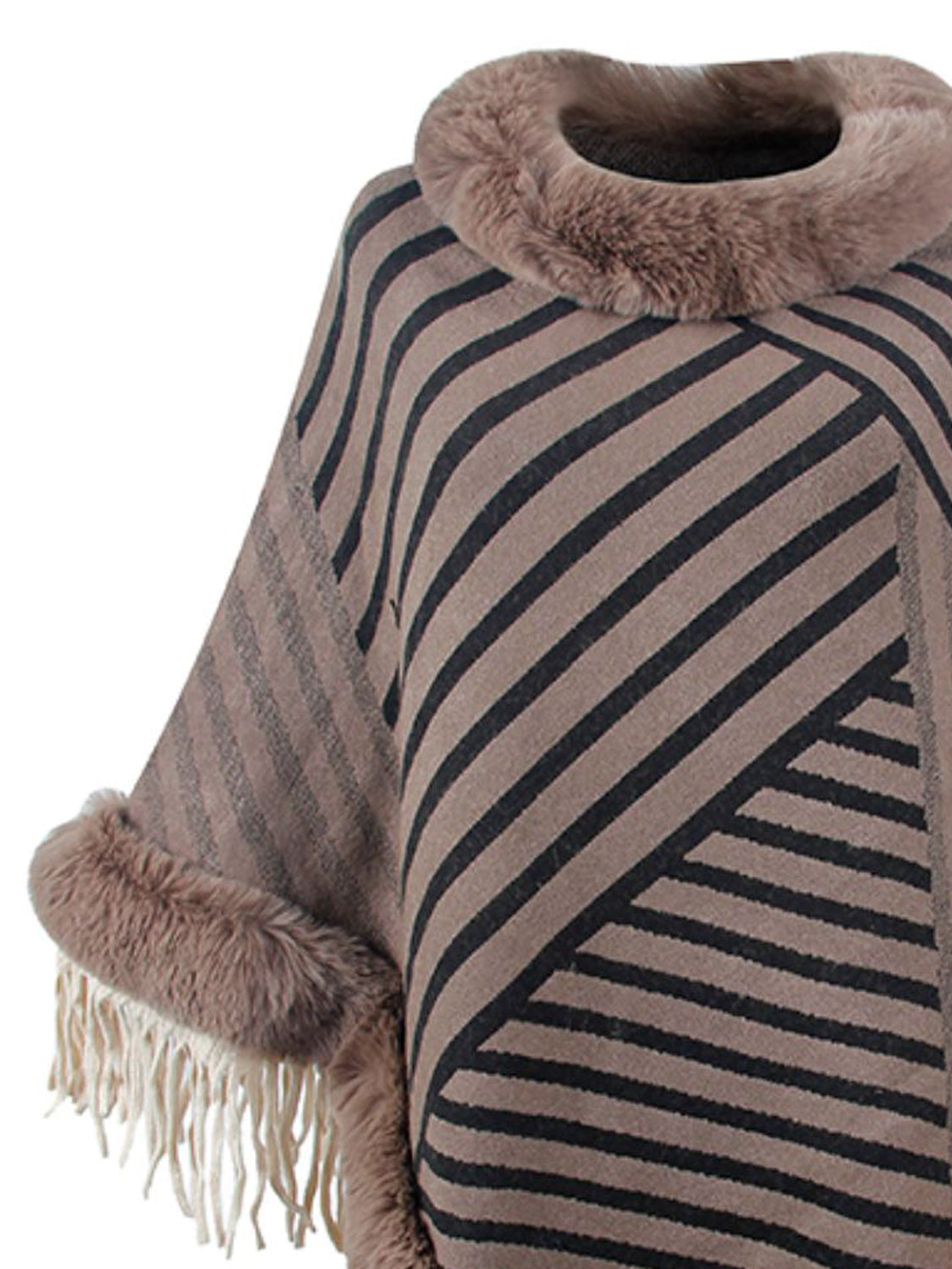 Striped Fringe Hem Poncho BLUE ZONE PLANET