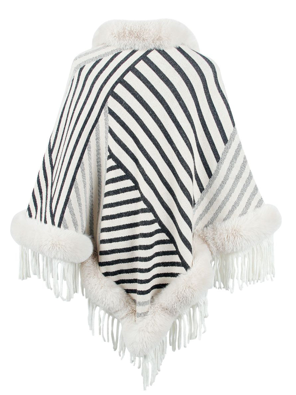 Striped Fringe Hem Poncho BLUE ZONE PLANET