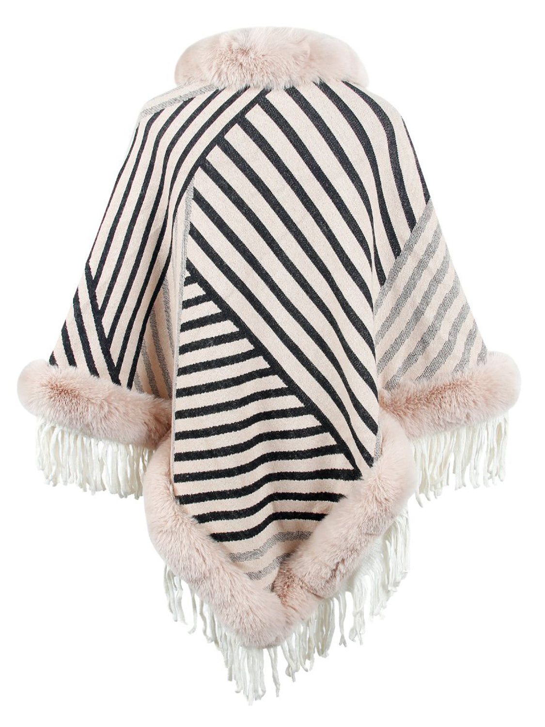 Striped Fringe Hem Poncho BLUE ZONE PLANET