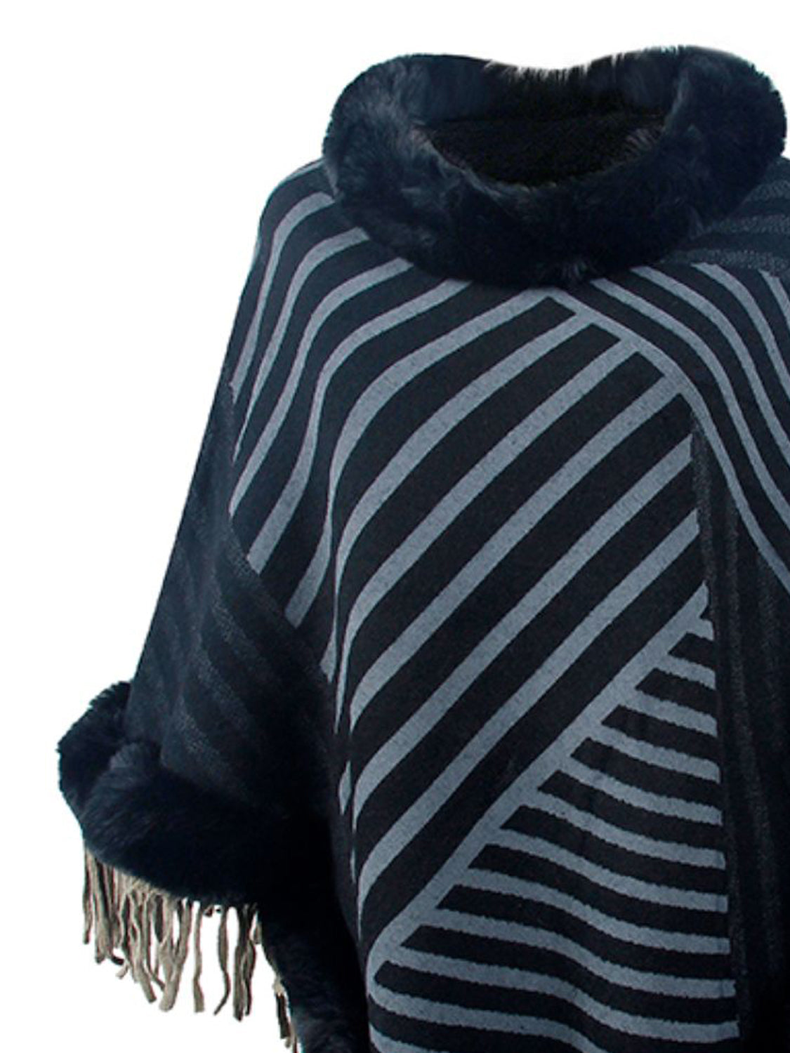 Striped Fringe Hem Poncho BLUE ZONE PLANET