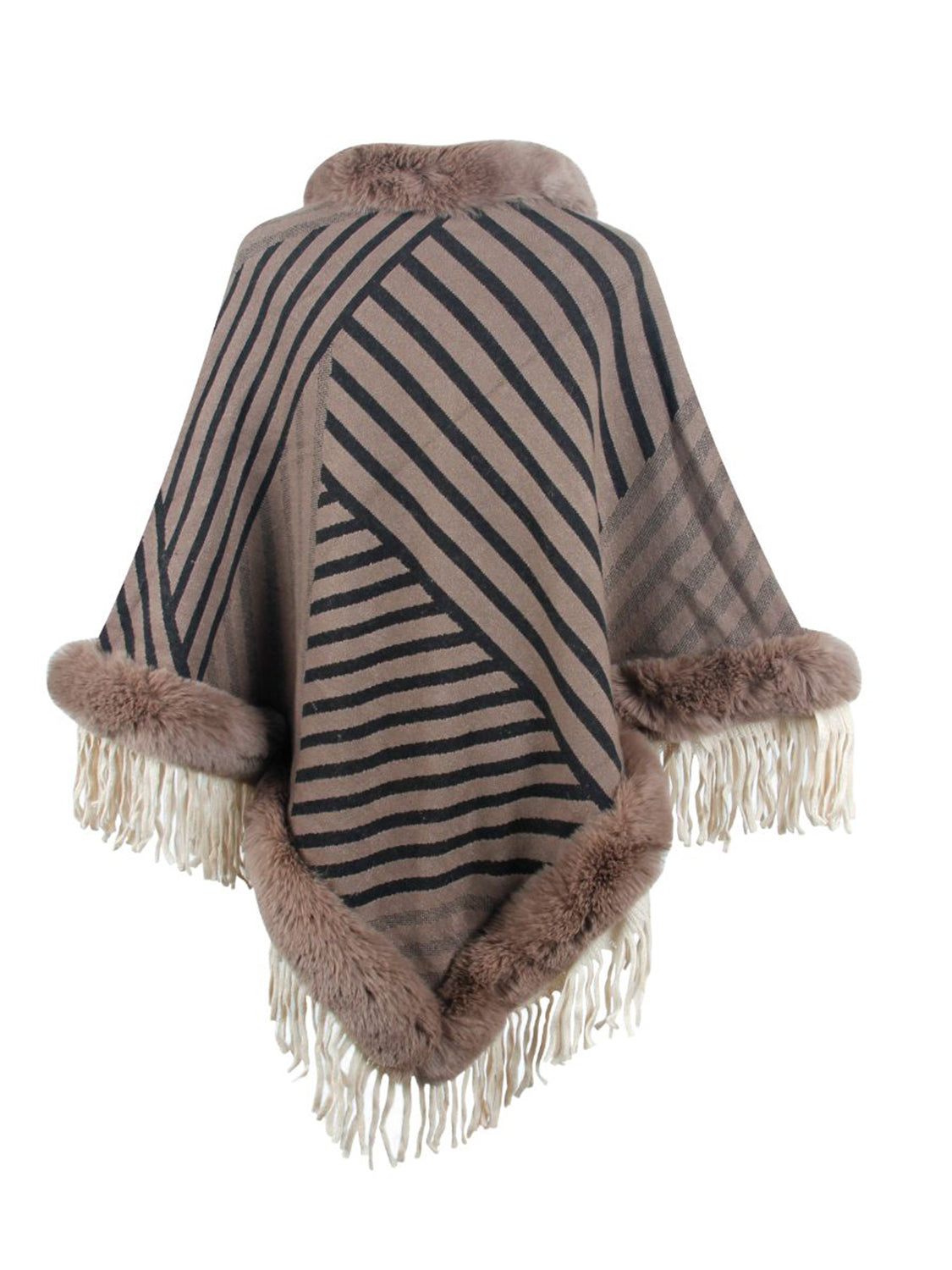 Striped Fringe Hem Poncho BLUE ZONE PLANET