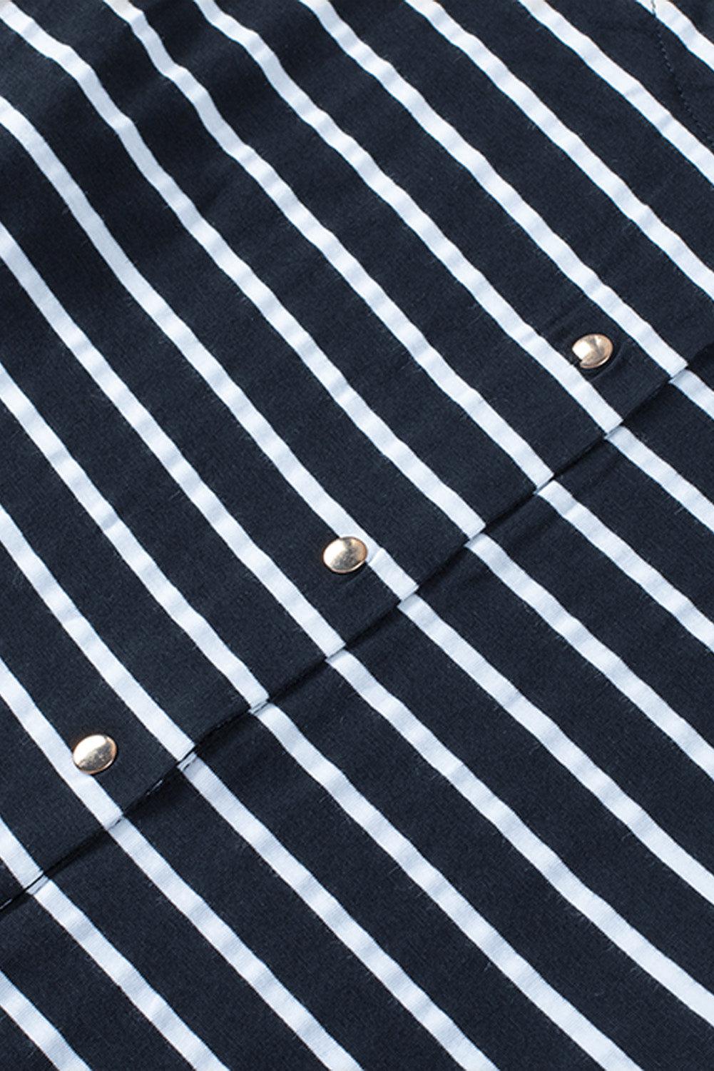 Striped Half Button Frill Trim Top BLUE ZONE PLANET