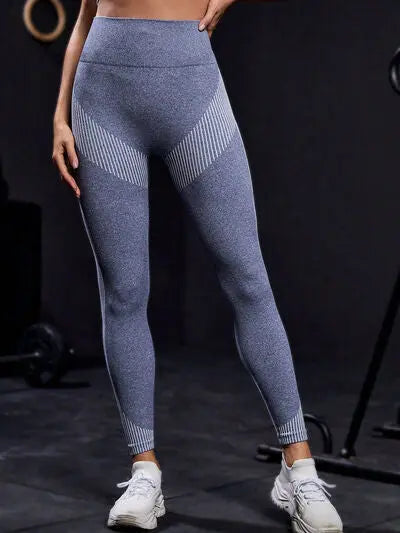 Striped High Waist Active Pants BLUE ZONE PLANET