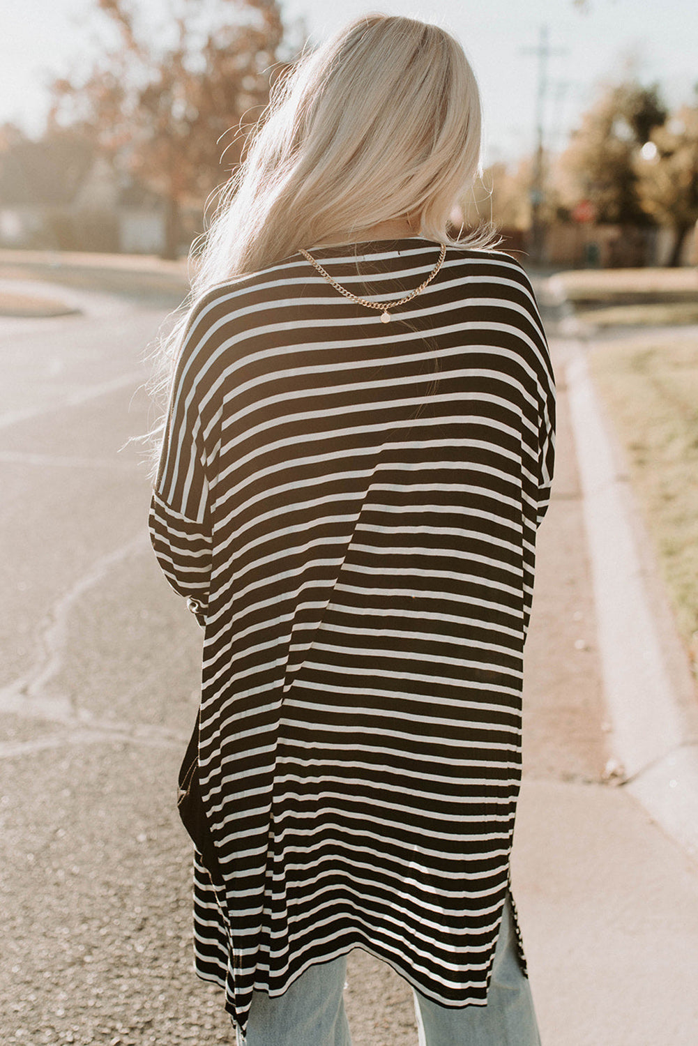 Striped Long Sleeve Cardigan with Pocket BLUE ZONE PLANET